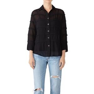 Cleobella Women Autumn Sheer Blouse Small Black Long Sleeve Collar Button Up Top